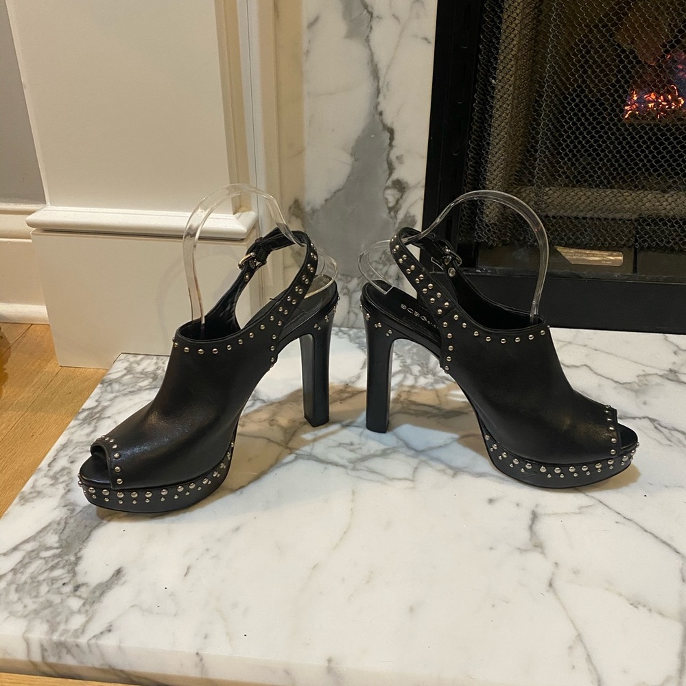 BCBGeneration studded black ankle strap heels